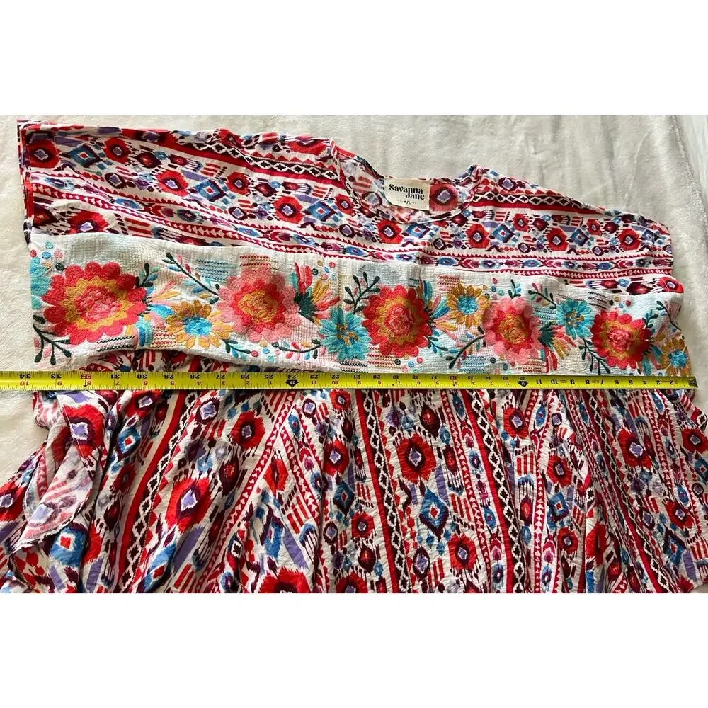 SAVANNA JANE Women's Floral Embroidered Poncho Tunic Top Red Blue Size M/L - Picture 16 of 16